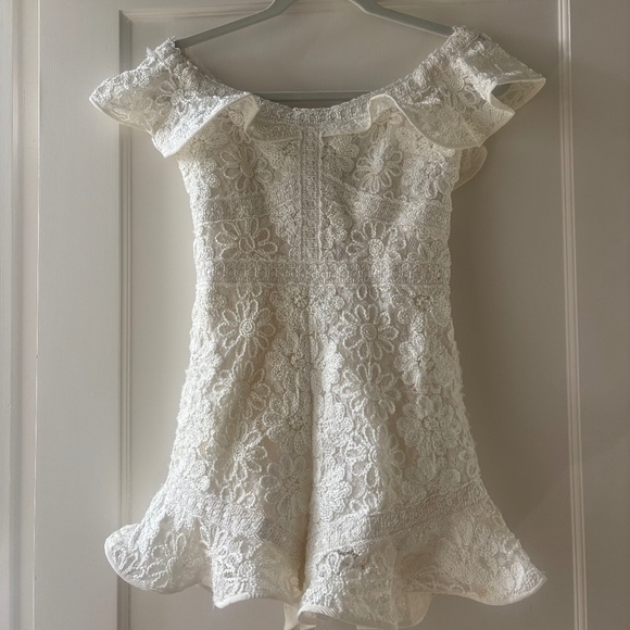 ALEXIS Ivory Off-the-shoulder Ruffled Romper - Picture 2 of 5